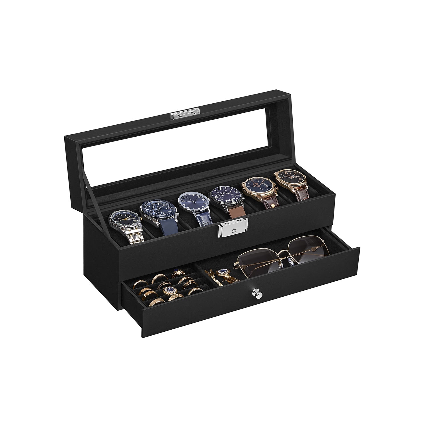 Watch Case Organizer - 6 Slot Lockable - Glass Lid Storage