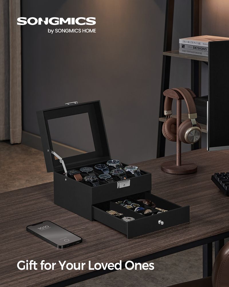 Watch Case Organizer - 6 Slot Lockable - Glass Lid Storage