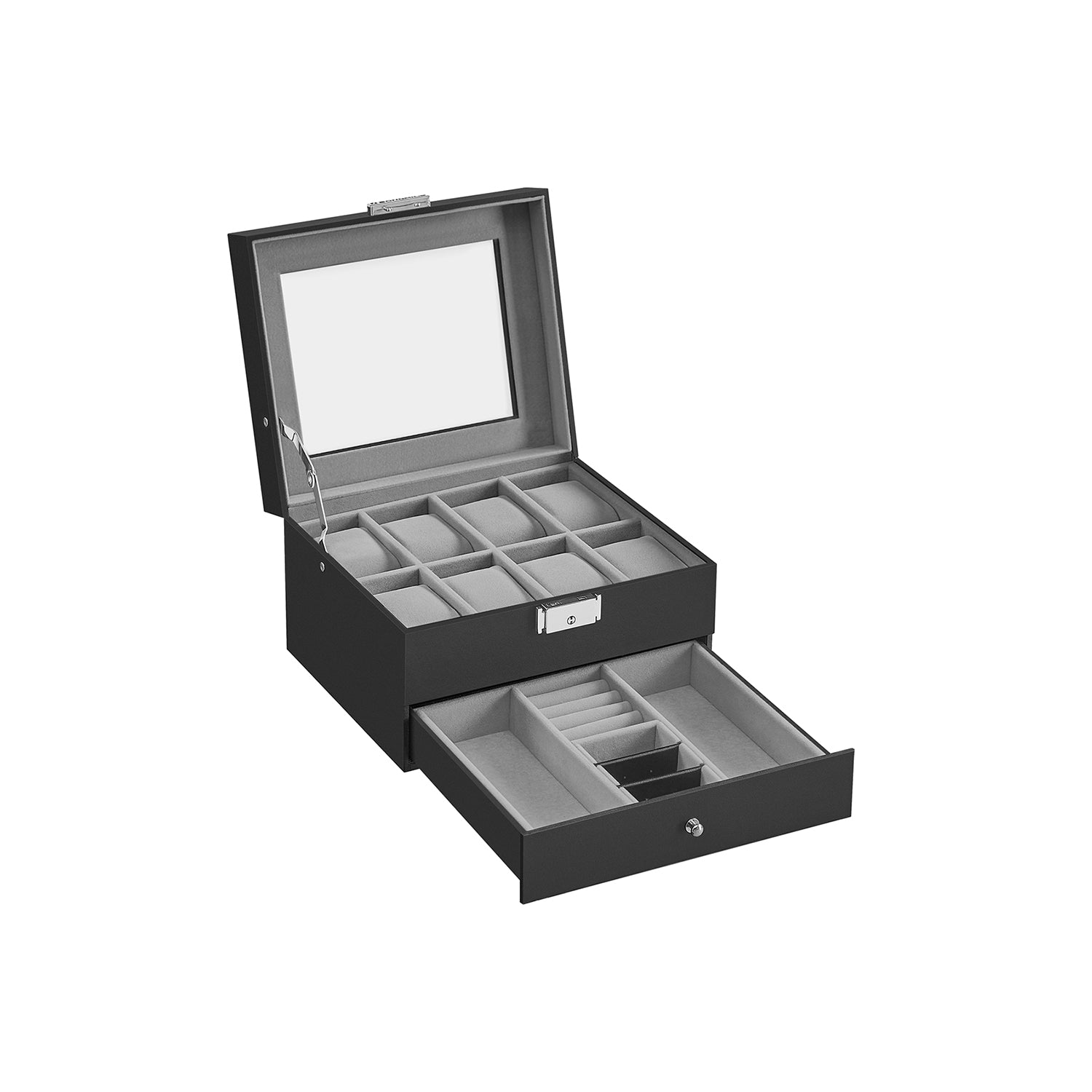 Watch Case Organizer - 6 Slot Lockable - Glass Lid Storage