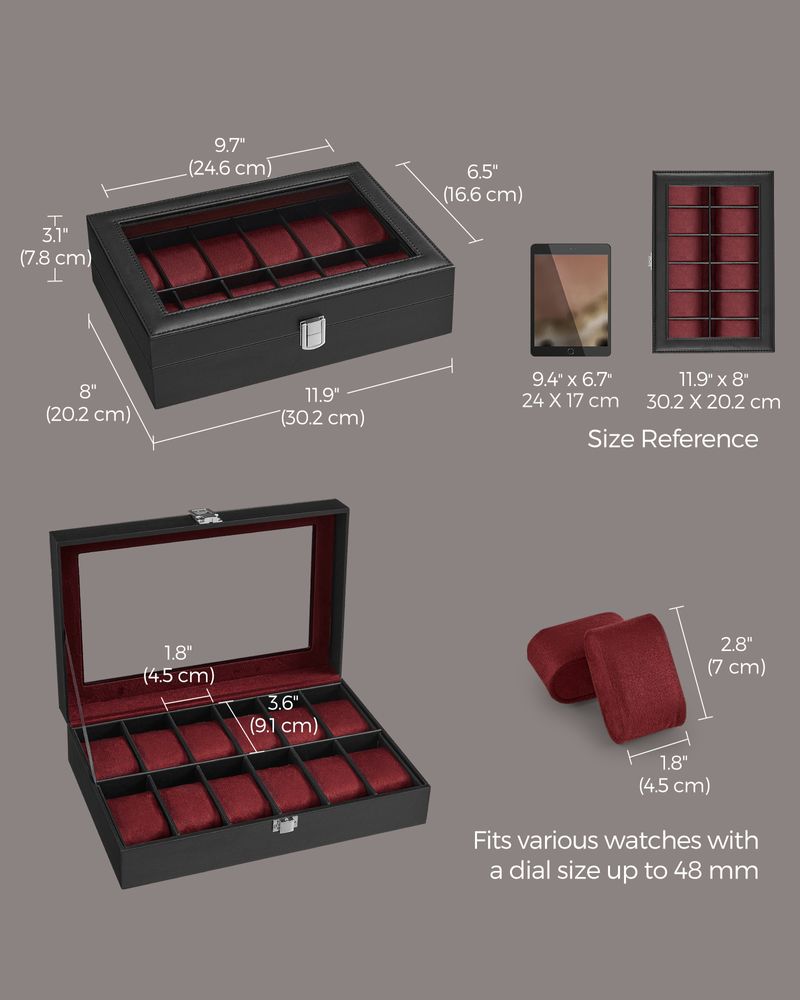 Watch Case Organizer - 6 Or 12 Slot - Large Glass Lid