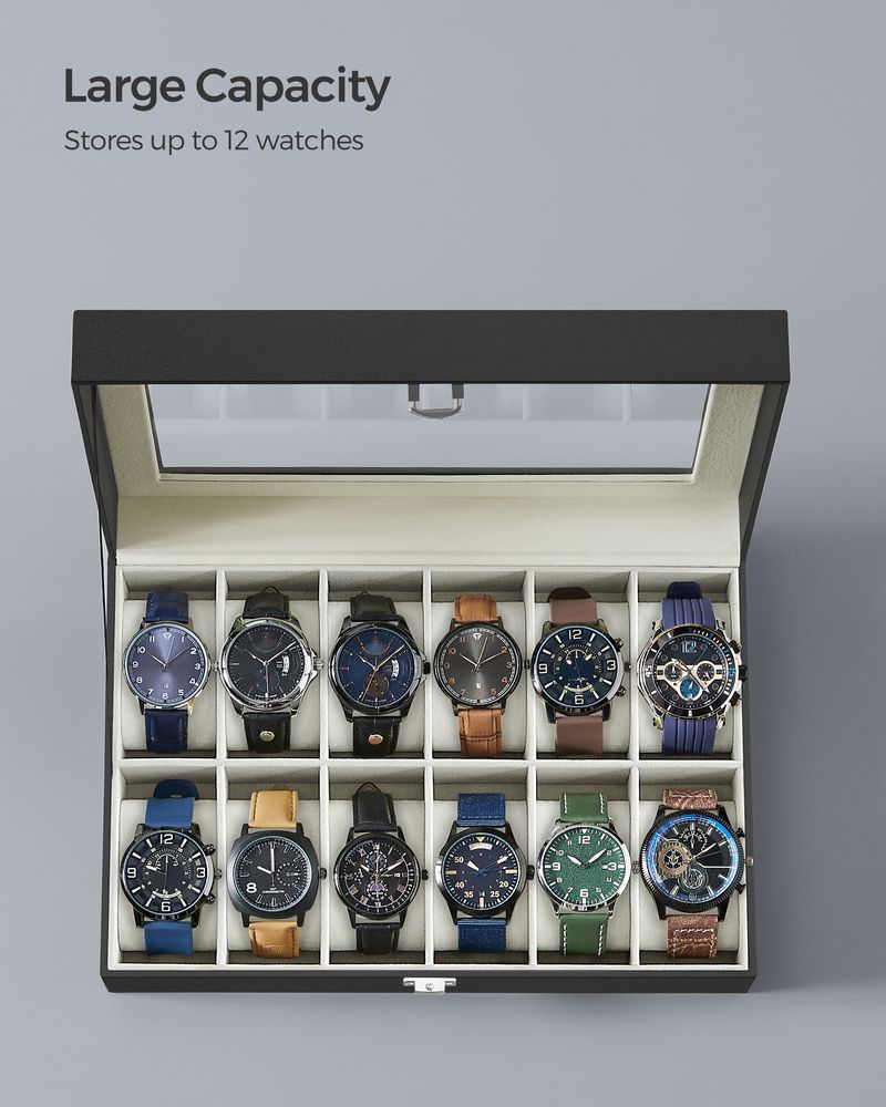 Watch Case Organizer - 6 Or 12 Slot - Large Glass Lid