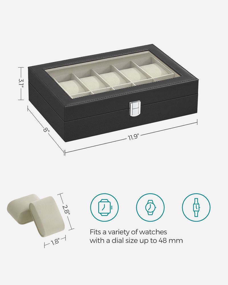 Watch Case Organizer - 6 Or 12 Slot - Large Glass Lid