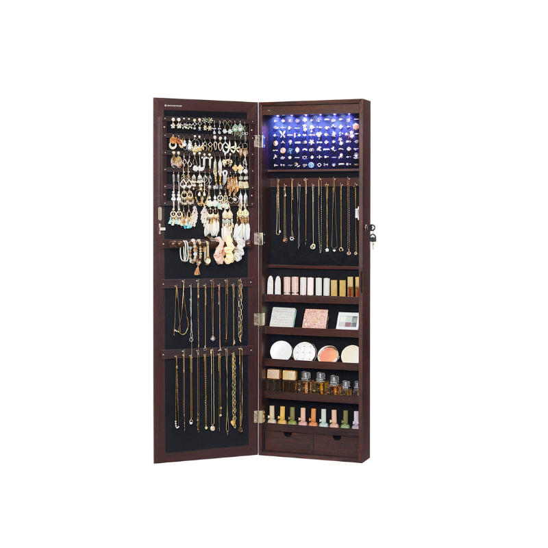Jewelry Armoire Organizer - Lockable - Wall Or Door Mounted Mirror