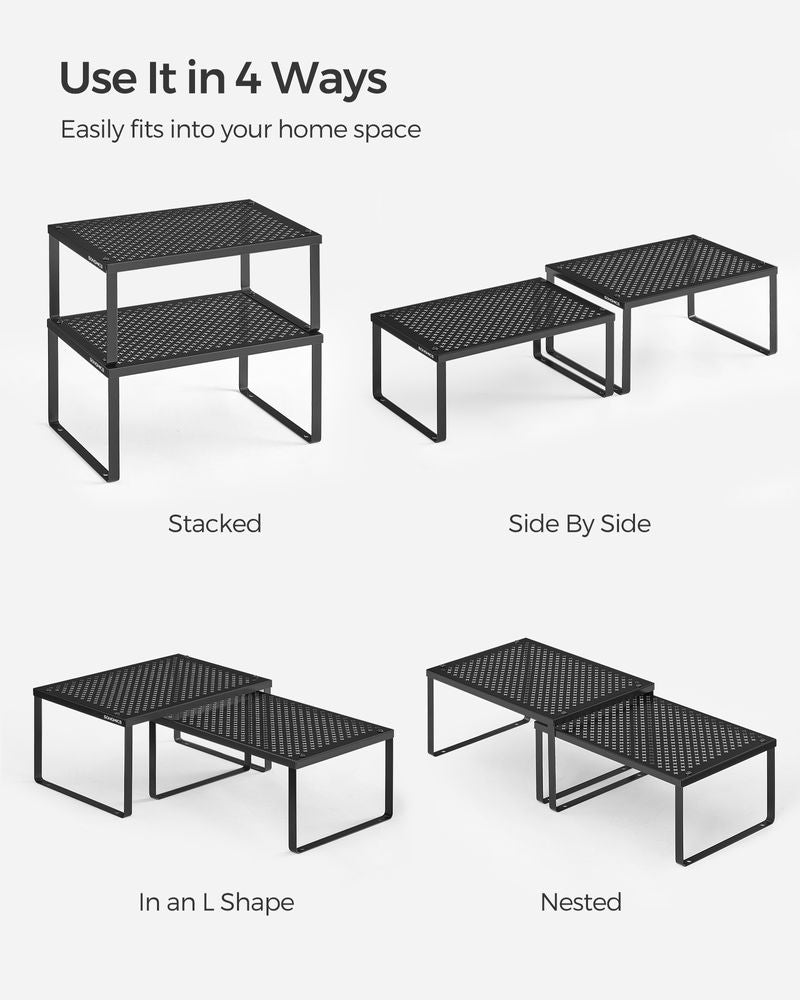 Spice Rack Organizers - Set Of 2 Stackable Metal Cabinet Shelves