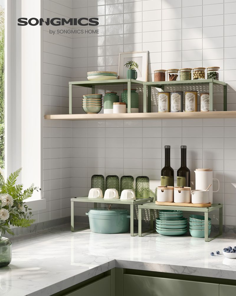 Spice Rack Organizers - Set Of 2 Stackable Metal Cabinet Shelves