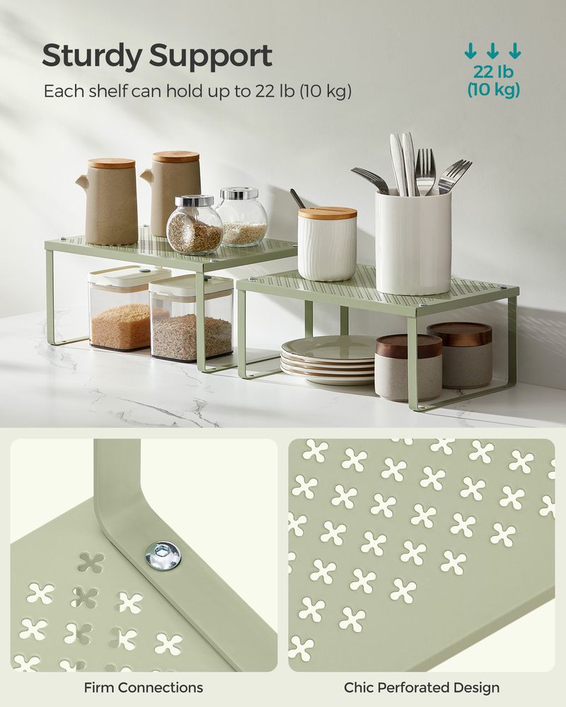 Spice Rack Organizers - Set Of 2 Stackable Metal Cabinet Shelves