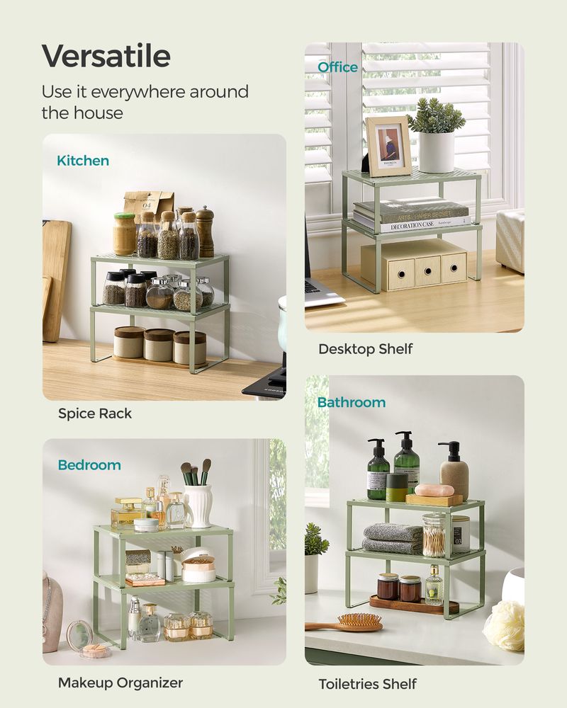 Spice Rack Organizers - Set Of 2 Stackable Metal Cabinet Shelves