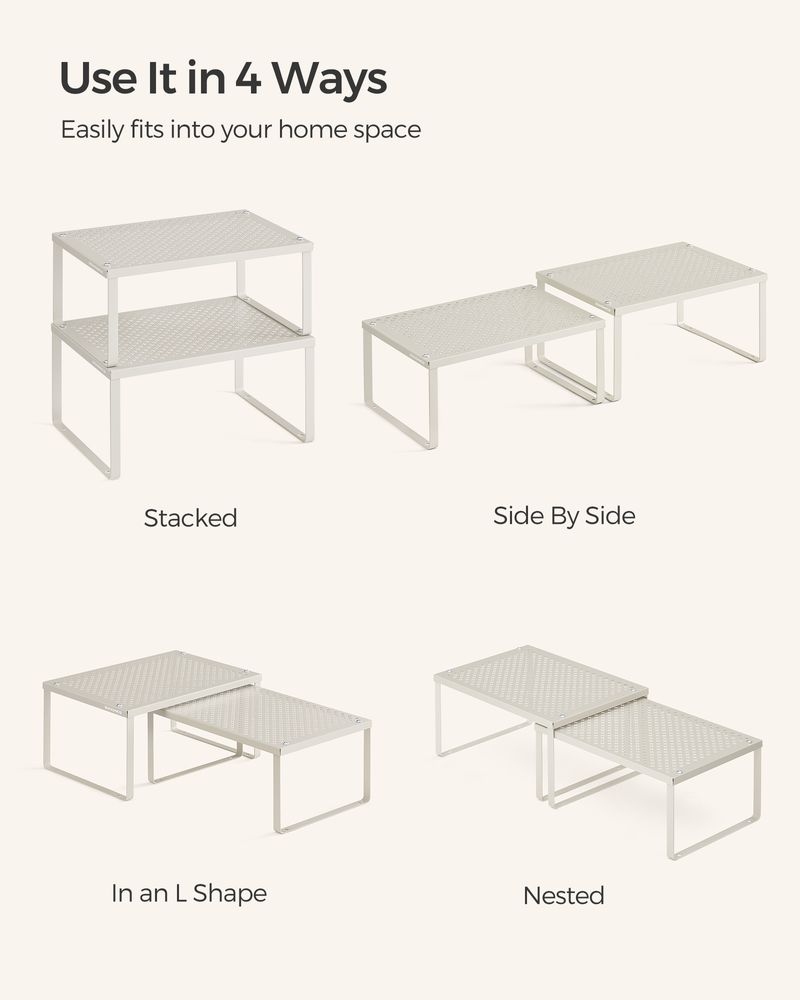 Spice Rack Organizers - Set Of 2 Stackable Metal Cabinet Shelves