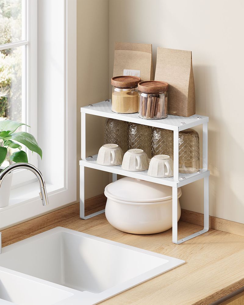 Spice Rack Organizers - Set Of 2 Stackable Metal Cabinet Shelves