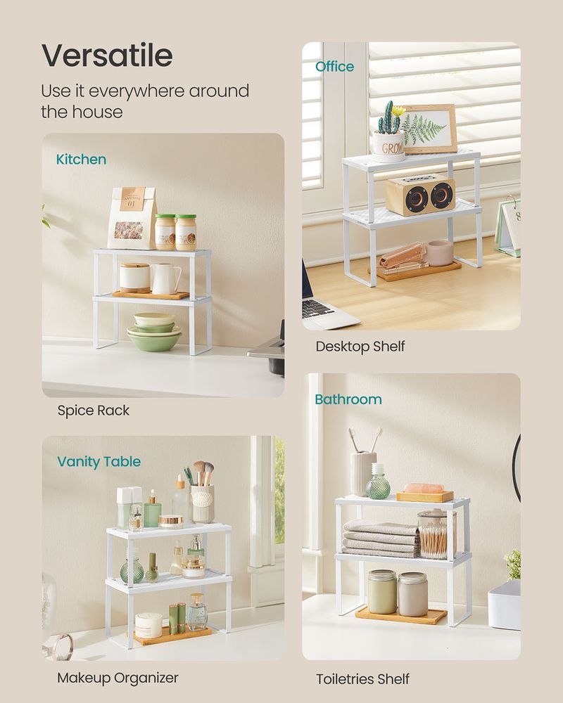 Spice Rack Organizers - Set Of 2 Stackable Metal Cabinet Shelves