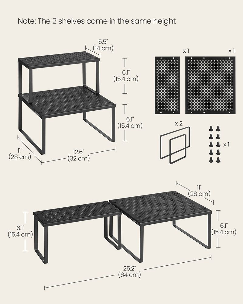 Spice Rack Organizers - Set Of 2 Stackable Metal Cabinet Shelves