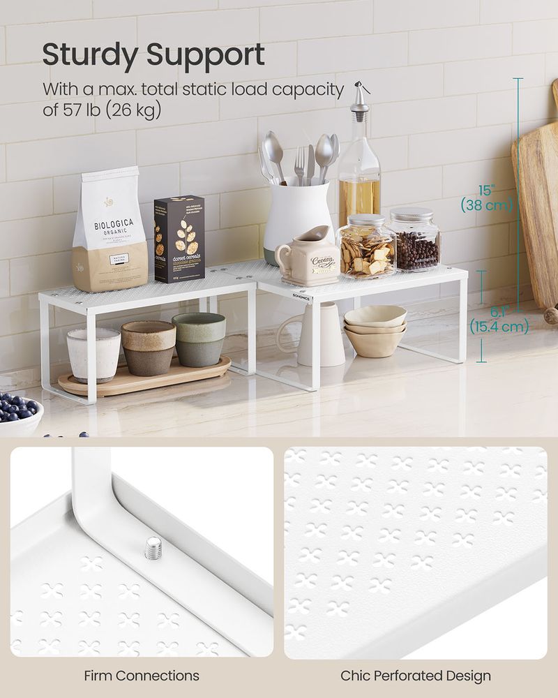 Spice Rack Organizers - Set Of 2 Stackable Metal Cabinet Shelves