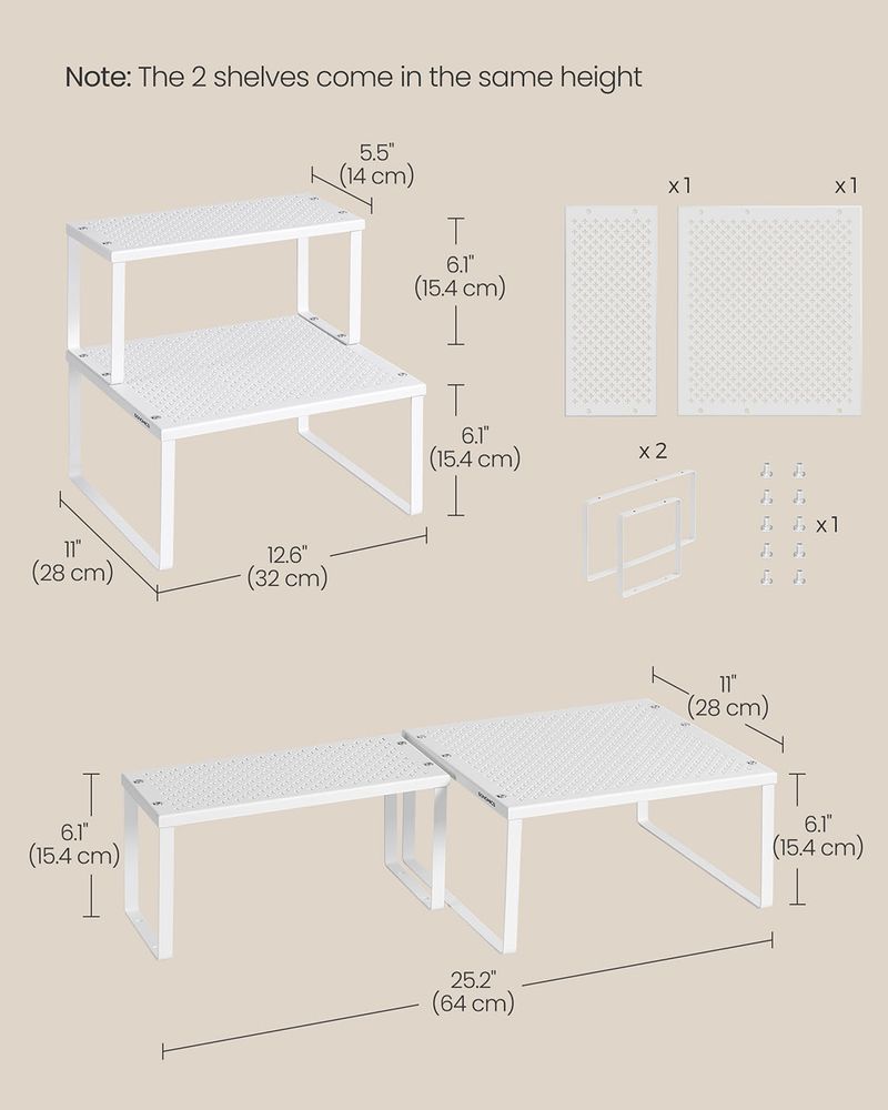 Spice Rack Organizers - Set Of 2 Stackable Metal Cabinet Shelves