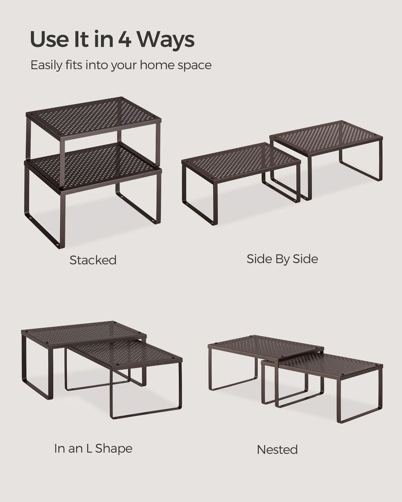 Spice Rack Organizers - Set Of 2 Stackable Metal Cabinet Shelves