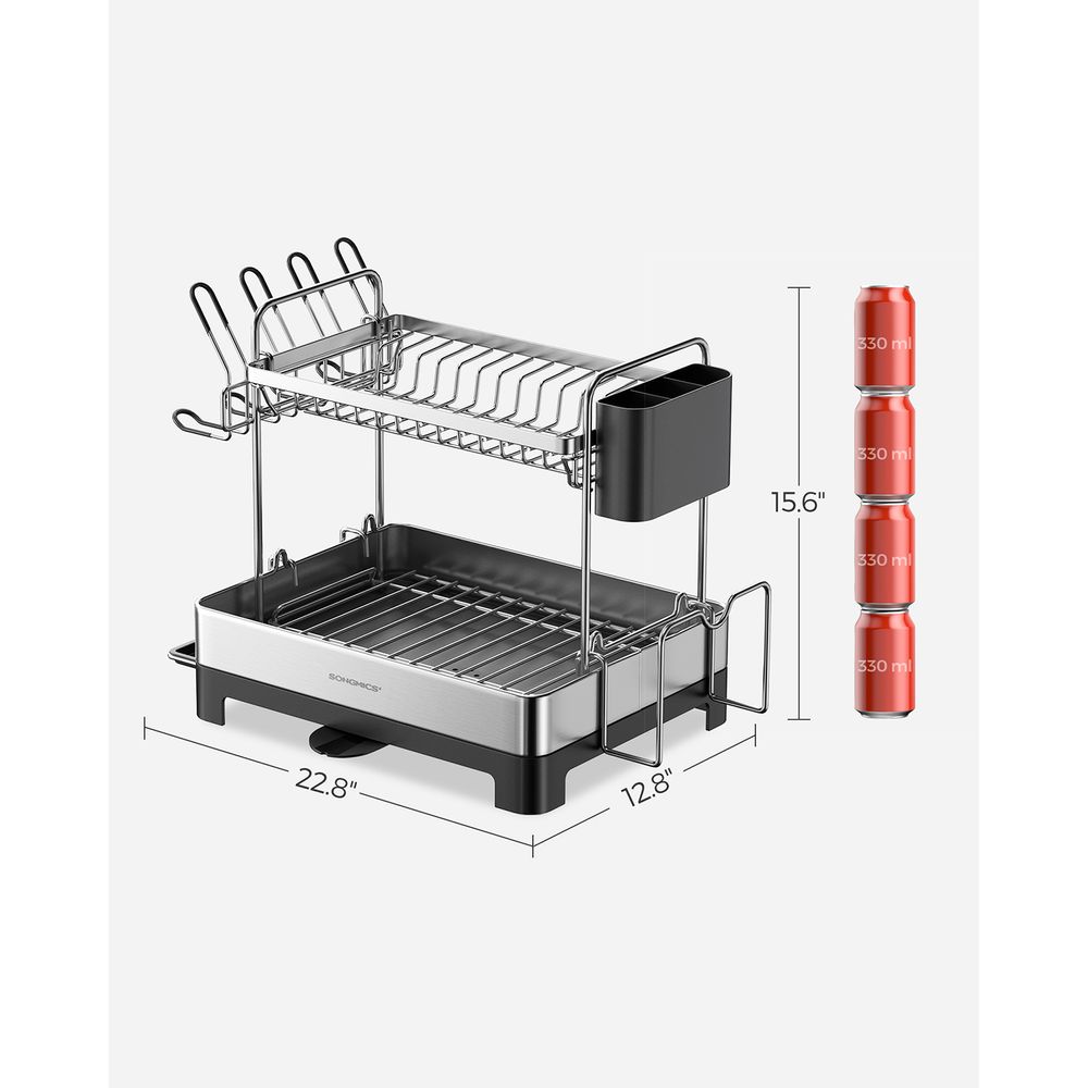 2 Tier Dish Rack With Drainboard Rotatable Extendable Spout