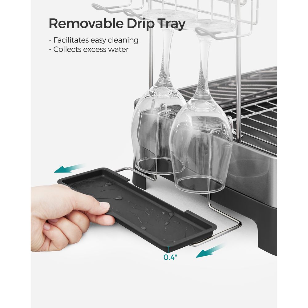 2 Tier Dish Rack With Drainboard Rotatable Extendable Spout