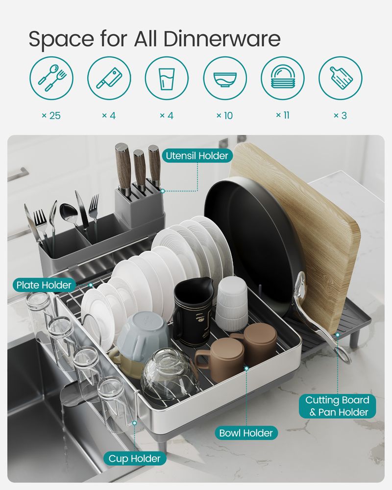 Dish Drying Rack - Expandable Stainless Steel - Kitchen Counter