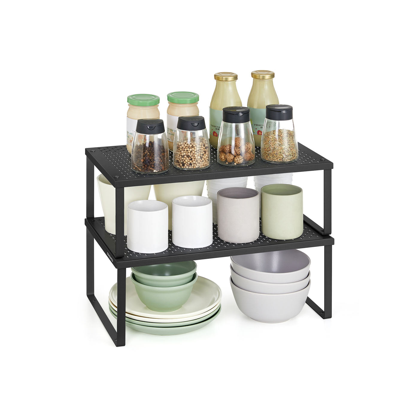 Spice Rack Organizers - Set Of 2 Stackable Metal Cabinet Shelves