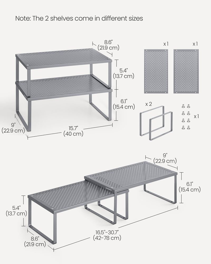 Spice Rack Organizers - Set Of 2 Stackable Metal Cabinet Shelves
