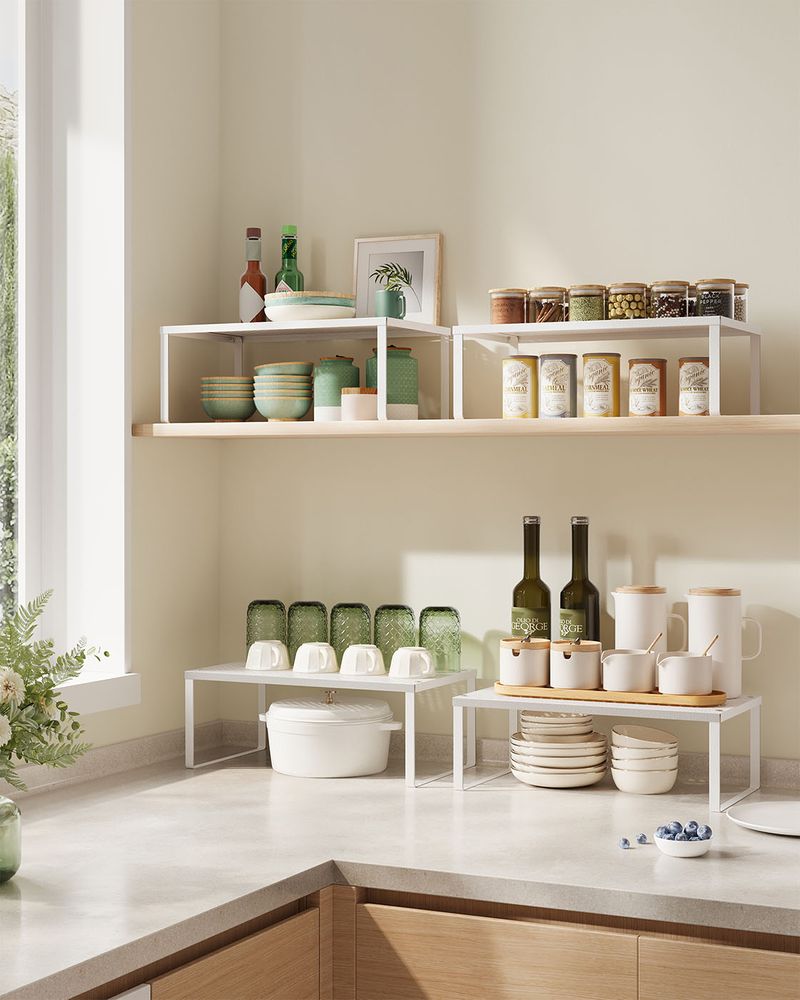 Spice Rack Organizers - Set Of 2 Stackable Metal Cabinet Shelves