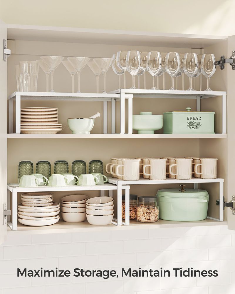 Spice Rack Organizers - Set Of 2 Stackable Metal Cabinet Shelves