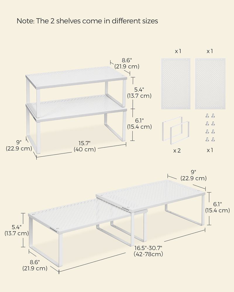 Spice Rack Organizers - Set Of 2 Stackable Metal Cabinet Shelves
