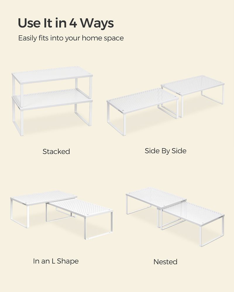 Spice Rack Organizers - Set Of 2 Stackable Metal Cabinet Shelves