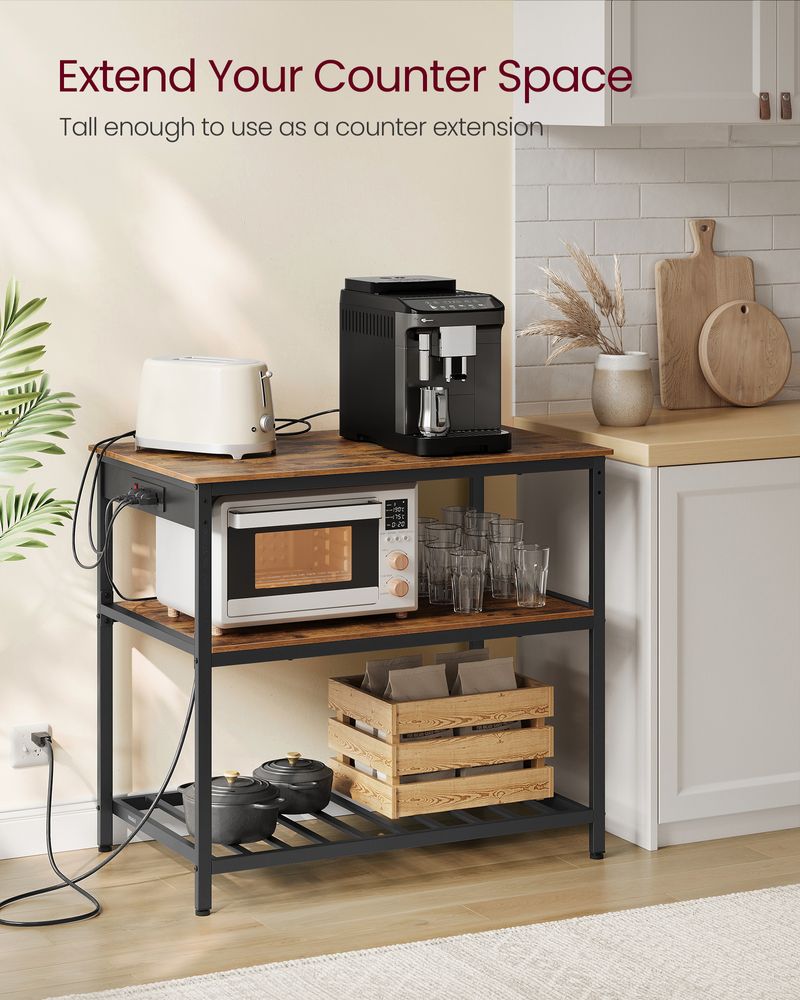 Kitchen Island With 3 Shelves – Built-In Power Strip – Large Worktop