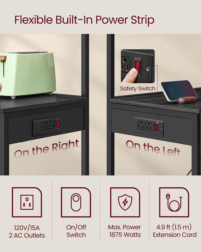 Kitchen Baker’s Rack With Power Outlet – Large Worktop – Multi-Shelf Storage