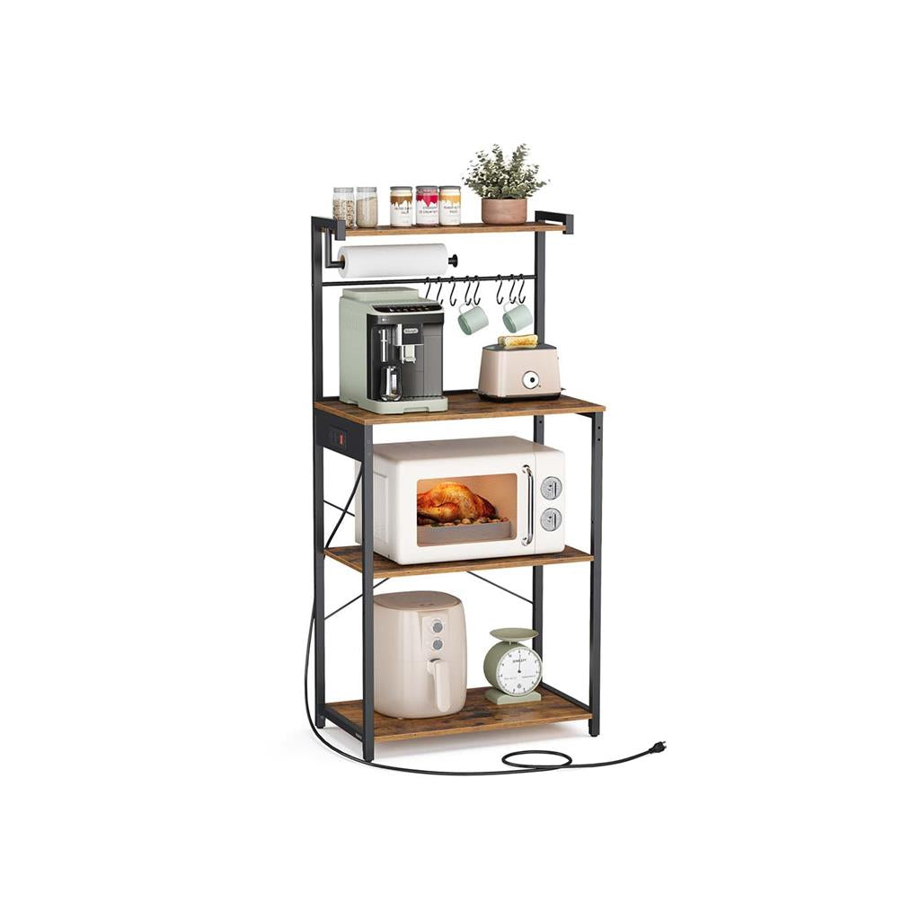 Kitchen Baker’s Rack With Power Outlet – Large Worktop – Multi-Shelf Storage