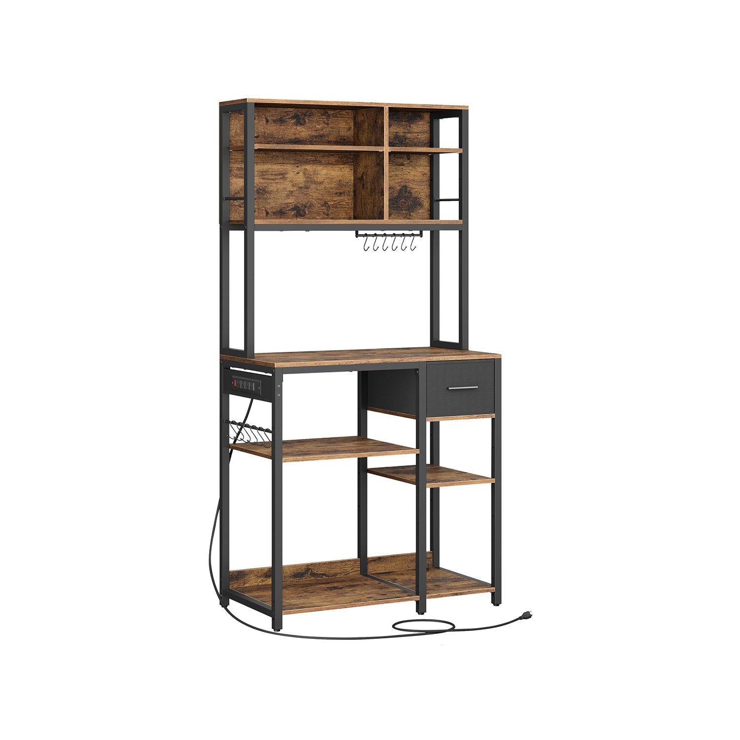 Bakers Rack With Charging Station Kitchen Storage Shelf Microwave Stand