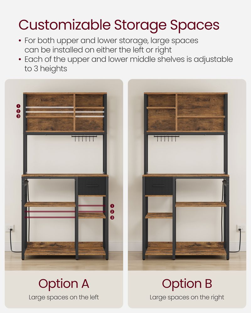 Bakers Rack With Charging Station Kitchen Storage Shelf Microwave Stand