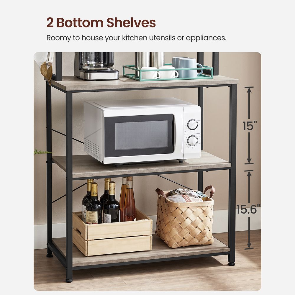 Baker’s Rack - 31.5 Inch - Kitchen Storage Shelves With Hooks