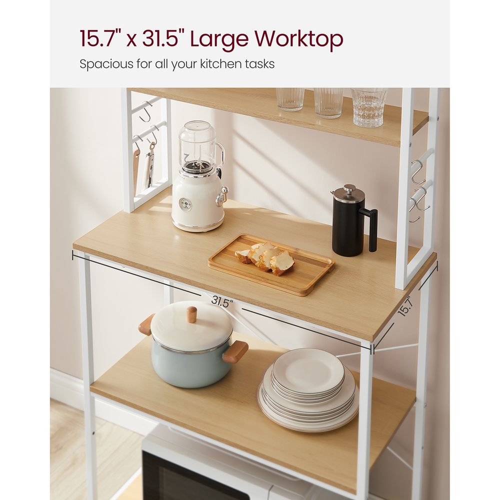 Baker’s Rack - 31.5 Inch - Kitchen Storage Shelves With Hooks