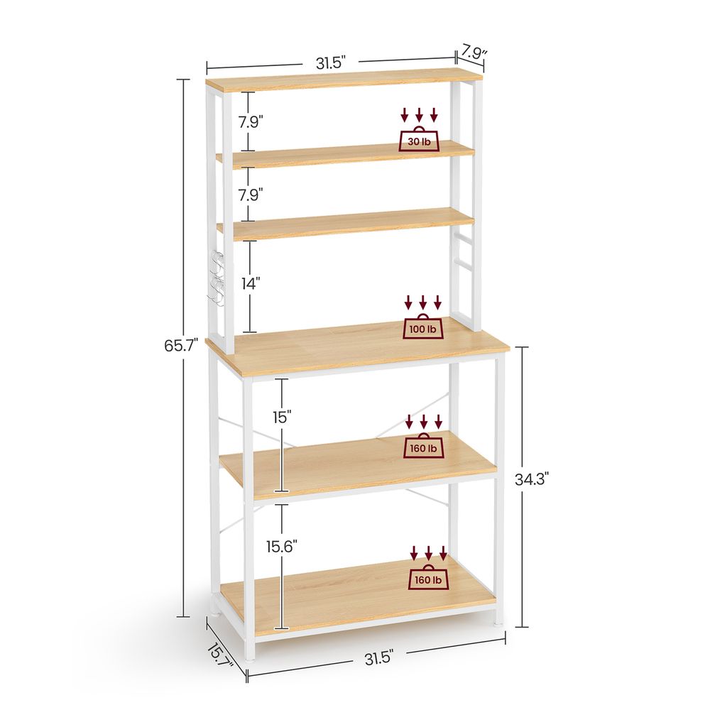 Baker’s Rack - 31.5 Inch - Kitchen Storage Shelves With Hooks