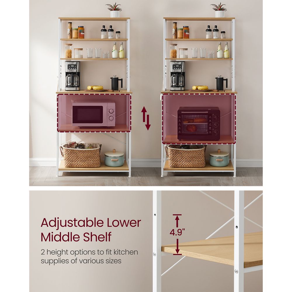 Baker’s Rack - 31.5 Inch - Kitchen Storage Shelves With Hooks