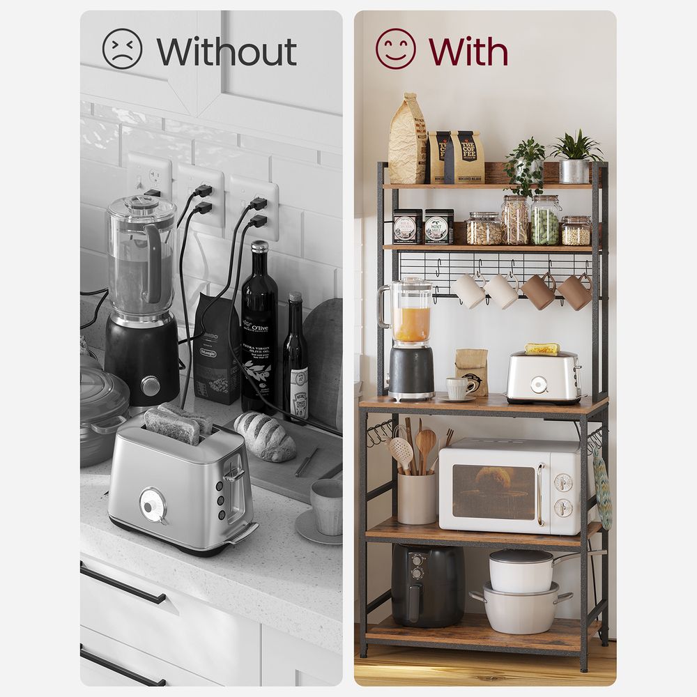 Bakers Rack Hutch - With Power Outlet - Adjustable Shelves