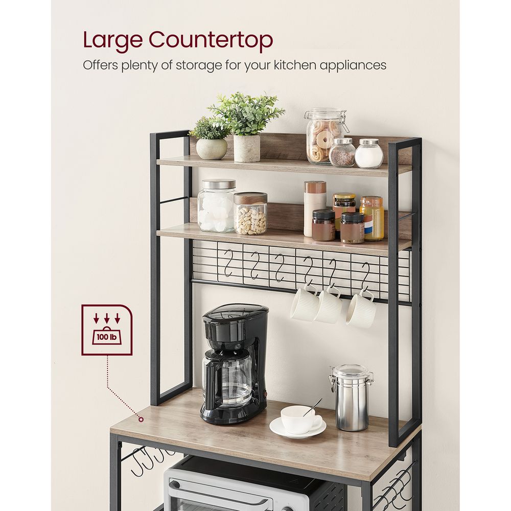 Bakers Rack Hutch - With Power Outlet - Adjustable Shelves