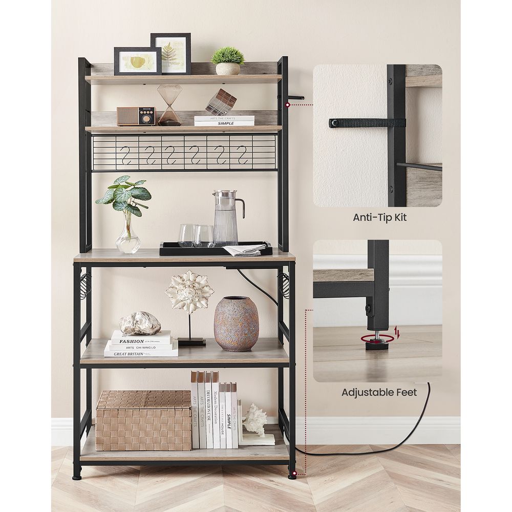 Bakers Rack Hutch - With Power Outlet - Adjustable Shelves