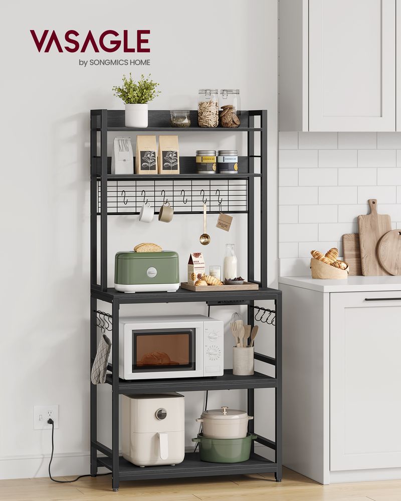 Bakers Rack Hutch - With Power Outlet - Adjustable Shelves