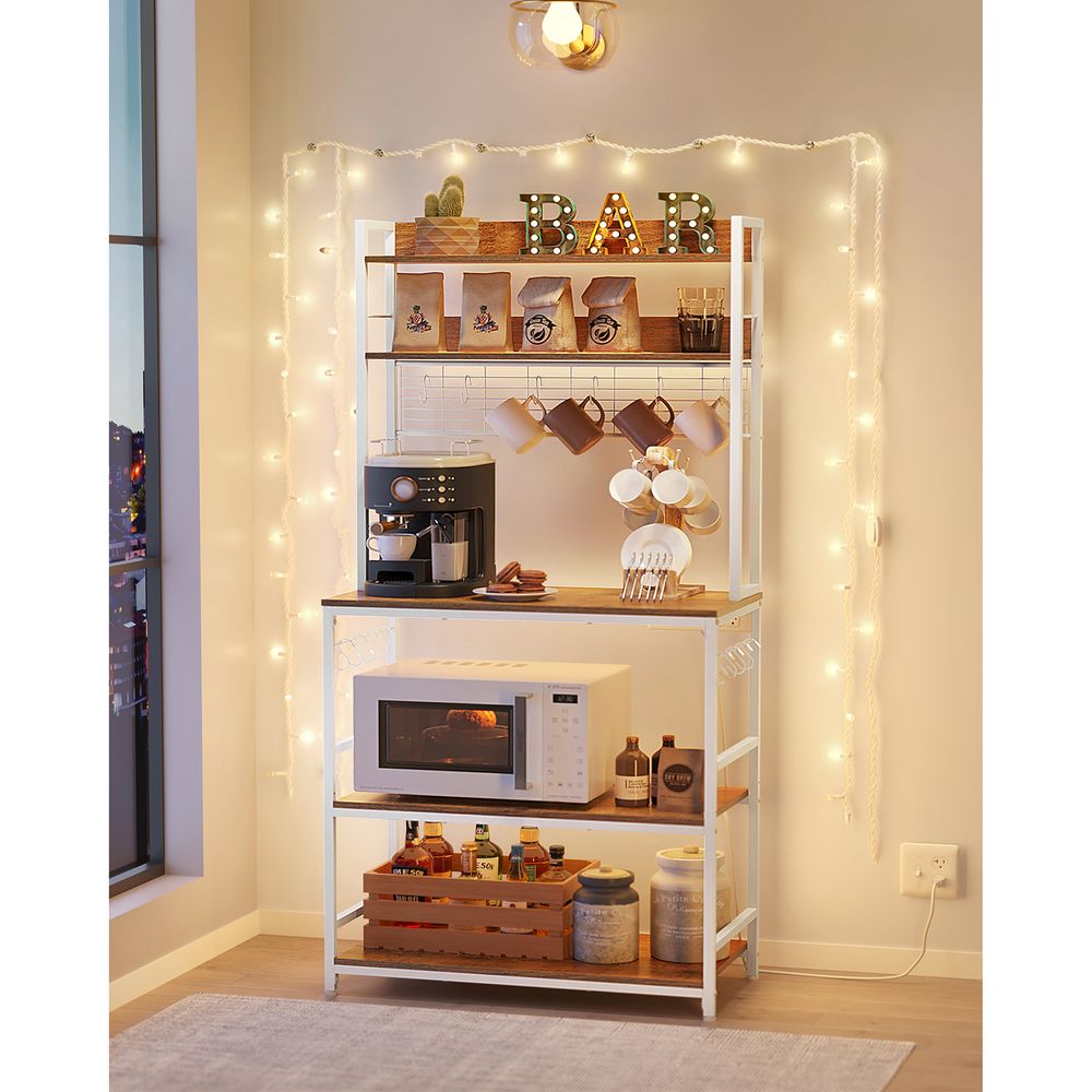 Bakers Rack Hutch - With Power Outlet - Adjustable Shelves