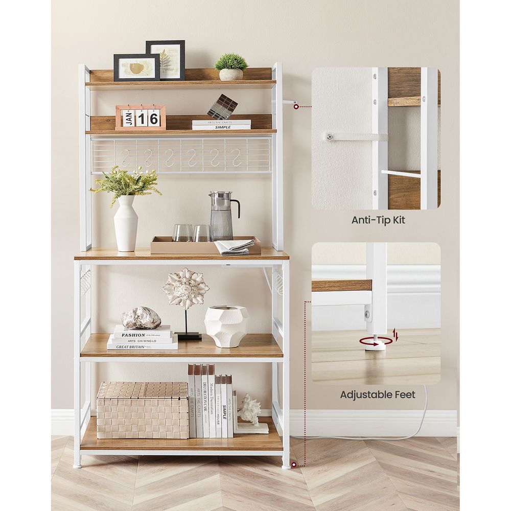 Bakers Rack Hutch - With Power Outlet - Adjustable Shelves