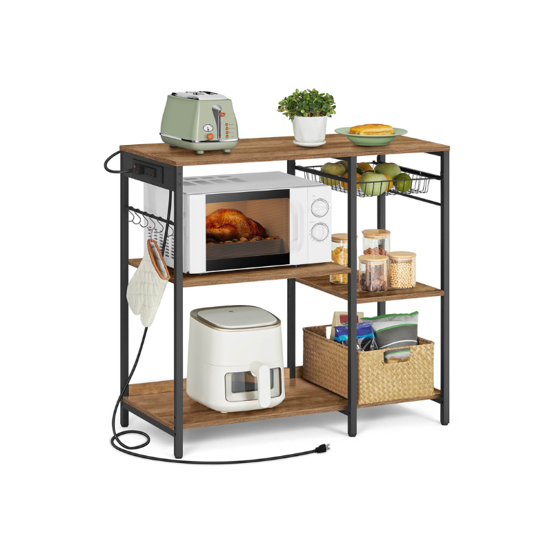 Bakers Rack With Charging Station 4 Shelf Kitchen Storage Stand