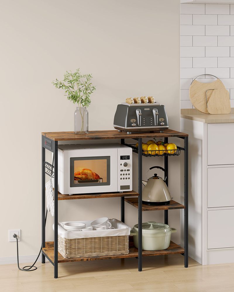 Bakers Rack With Charging Station 4 Shelf Kitchen Storage Stand