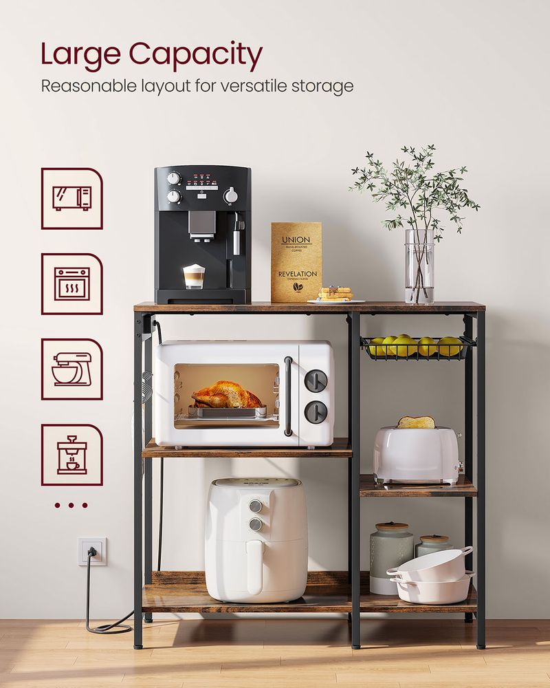 Bakers Rack With Charging Station 4 Shelf Kitchen Storage Stand