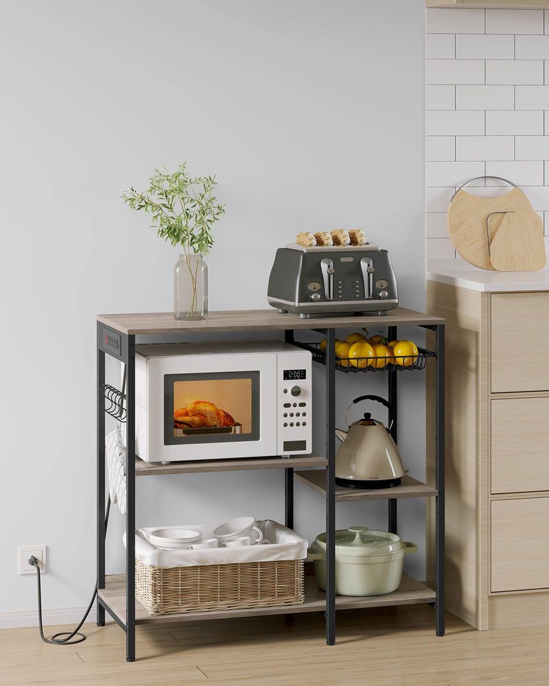Bakers Rack With Charging Station 4 Shelf Kitchen Storage Stand