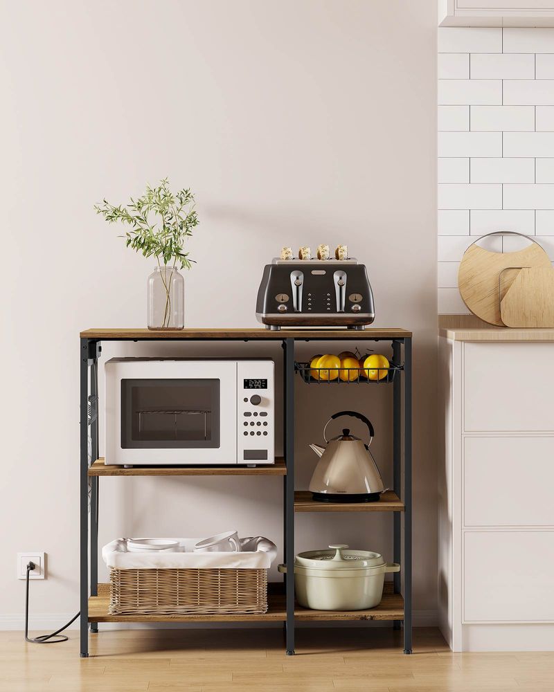 Bakers Rack With Charging Station 4 Shelf Kitchen Storage Stand