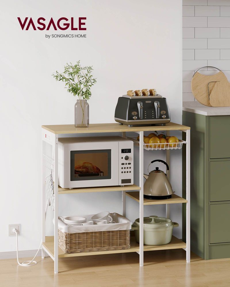 Bakers Rack With Charging Station 4 Shelf Kitchen Storage Stand