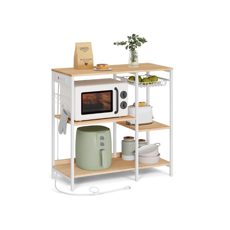 Bakers Rack With Charging Station 4 Shelf Kitchen Storage Stand