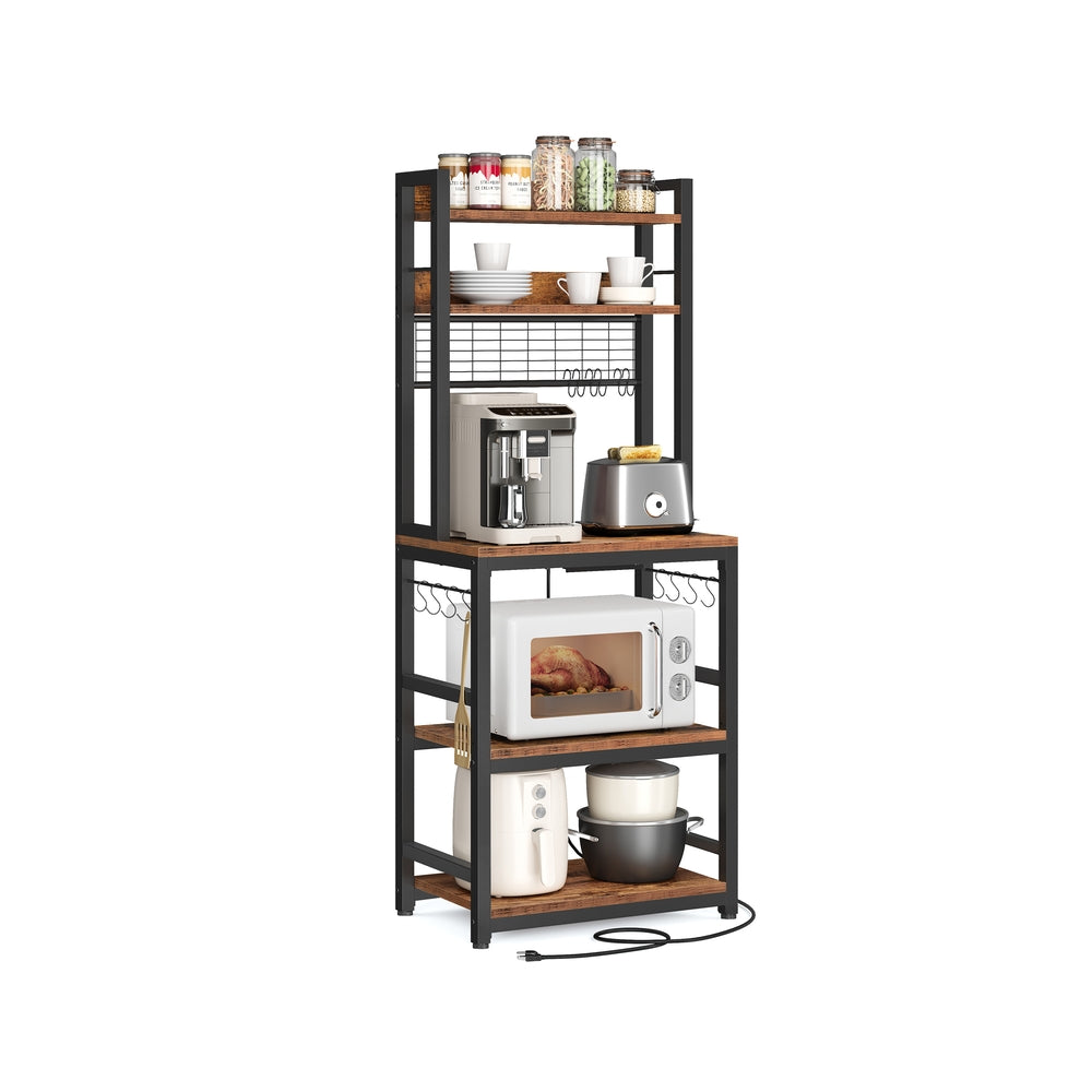 Bakers Rack With Power Outlet Hutch Kitchen Storage Microwave Stand